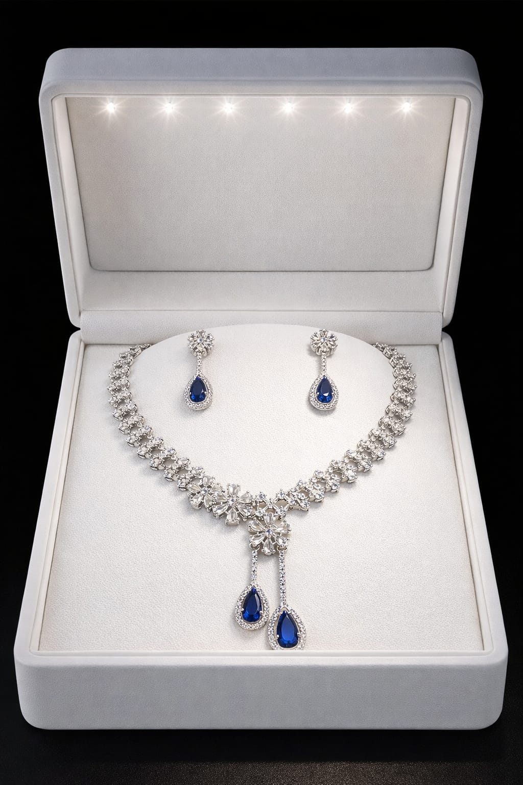 Royal Blue Teardrop Crystal Necklace Set with Earrings