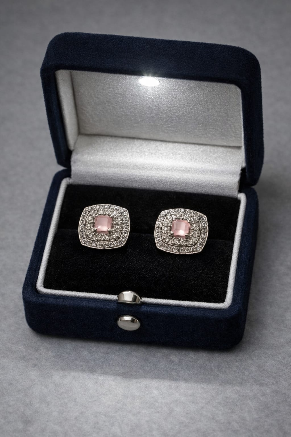 Blush Pink Square Crystal Stud Earrings
