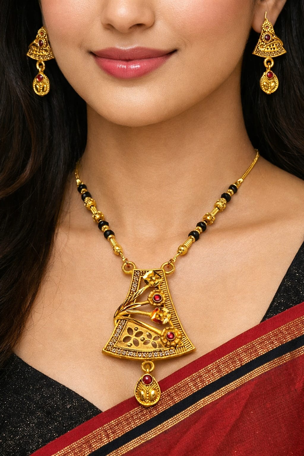 Gold-Tone Pendant Necklace Set with Earrings - Image 1