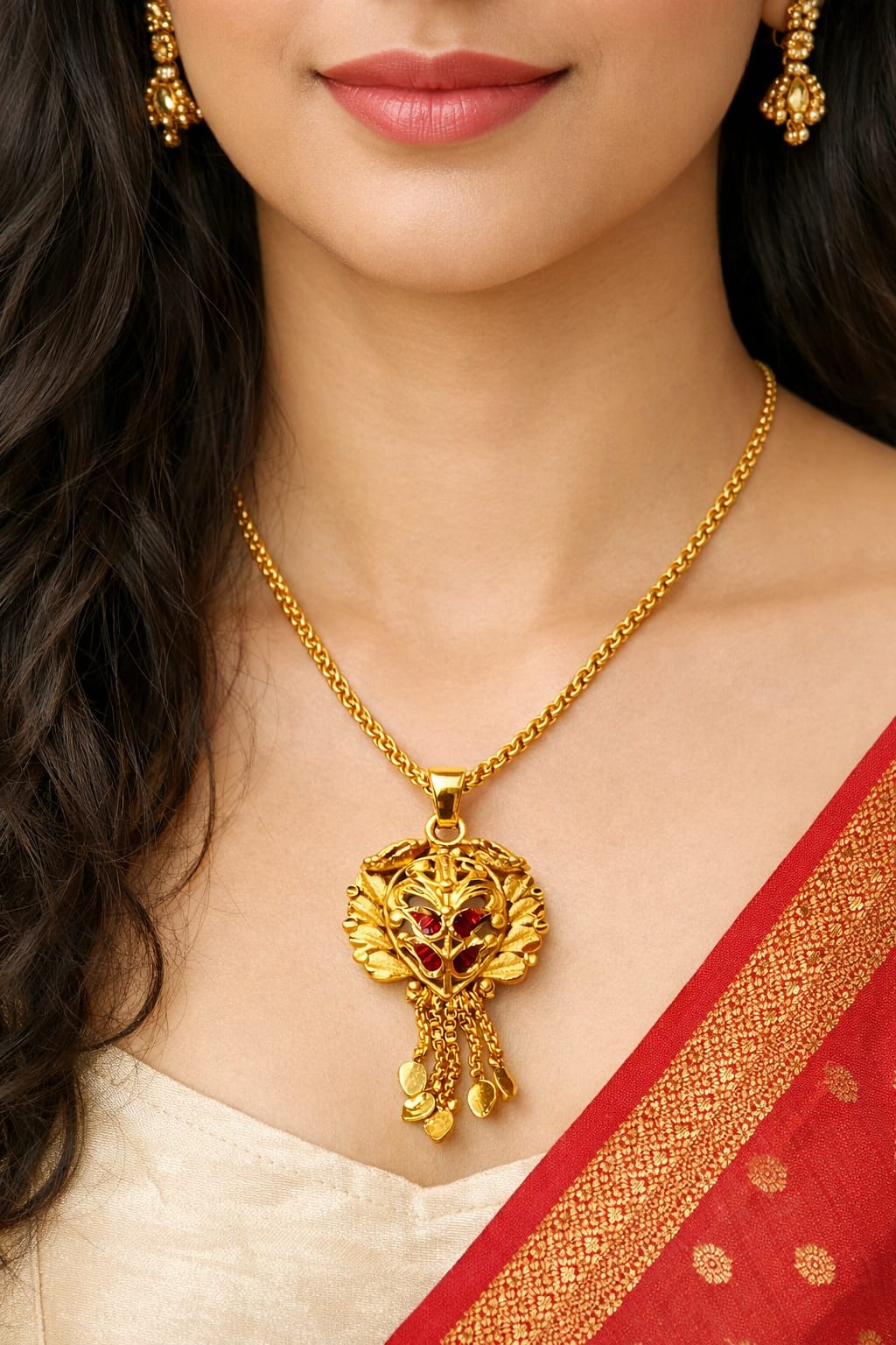 Gold-Tone Traditional Leaf Motif Pendant Necklace - Image 1