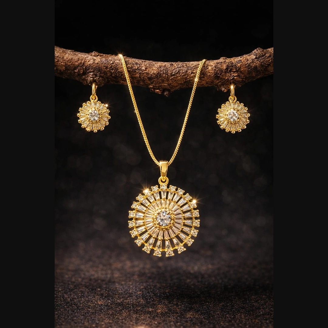 Golden Radiance Pendant Necklace Set - Image 1